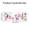 Detail diagram showing bird and pink flower wall stickers with 30cm x 90cm dimensions - 30x90cm