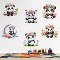 Watercolor cartoon panda wall stickers set with flower wreaths for kids nursery wall decor - Floral Panda Style (KSG-50)
