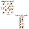 Kleurrijke vogels op bloementak muurstickers met lay-out en weergave van de maat - Magnolia Bloem Design Stijl