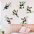 Cute set of six cartoon panda wall stickers with green bamboo for bedroom wall decor - Panda Bamboo Style (KSG-53)