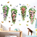 Hängende künstliche Blumen mit Schmetterling Wandaufkleber und schwarzem Gitterrahmen Set - Gitter Hängekorb (KSG-80)