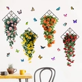 Set of four butterfly and floral hanging wall decals with 3D aesthetic metal frames - Butterfly Flower Vine (KSXN-100)