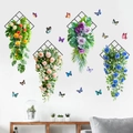Floral wall stickers set with 3D butterflies and green plants for living room decor - Butterfly Flower Vine (KSXN-101)