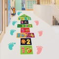 Detail view of colorful cartoon animal hopscotch floor stickers for kids room decoration - Forest Animals / 30x90cm