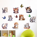3D cartoon kat en vlinder muurstickers voor kinderkamer decoratie en gat bedekking - Spelende Kat En Vlinder