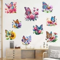 Gros plan détaillé de stickers muraux papillons et fleurs colorés sur un mur blanc - 9 Papillons de Fleurs