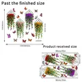 Detailed size chart for 3D rose flower wall decals with layout and finished dimensions - Rose Hanging Basket & Butterfly Style (30x90cm x 2 Sheets/Pack)