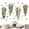 Detail der Wandbehang-Rosen mit grünen Blättern und bunten 3D-Schmetterling-Aufklebern - Gitter Rosenblüten Schmetterling Stil (KSG-80)