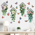 Detail of 3D rose vine and butterfly wall stickers on a modern living room white wall - Grid Rose Flower Butterfly Style (KS6810)