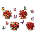 Detalle de cestas de rosas impermeables y mariposas coloridas vinilos decorativos de pared - Cesta de Flores Rosa Mariposa (KSG-16)