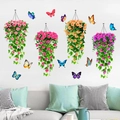 Detalle de pegatinas de pared de rosas 3D con mariposas de colores para el salón - Ksg-59 (mariposa En Cesta Colgante De Rosas)