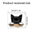 Detail showing dimensions of the funny peeking black cat wall sticker 30x25cm - KSA118G