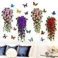 3D rose vine and butterfly wall stickers in pink, purple and red for bedroom decor - Rose Flower Vine Butterfly Style (KSG-87) / 60x90cm