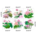Set of 6 waterproof lotus flower wall stickers each measuring 30x30 cm for home decor - Six Sheets Realistic Lotus Illustration Style (KSY161) / Large