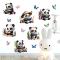 Close-up of cute panda reading books wall stickers set on white wall in a nursery room - Learning Panda (KS6827)