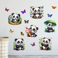 Detail showing cute panda wall stickers with bamboo, umbrellas and colorful butterflies - Ice Cream Panda (KS6828)