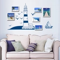 Mediterranean nautical wall stickers with lighthouse and sailboat in a living room setup - AY008 Small Sailing Boat