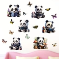 Cute 3D cartoon panda wall stickers with butterflies and bamboo for kids' bedroom - Reading Panda (KS6829)