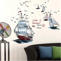 Nordic sailing boat wall stickers with realistic ships and seagulls for ocean home decor - SK9310 Sailing Boat