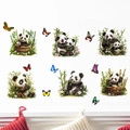 Detail of cute panda and bamboo wall stickers with butterflies on white interior wall - Panda Bamboo Butterfly Style (KSG-74)