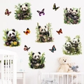 Nursery wall decals featuring 6 watercolor pandas and bamboo on a white bedroom wall - Panda Bamboo Butterfly Style (KSG-73)