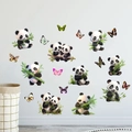 Close-up of cute 3D panda and butterfly wall stickers on a clean white surface - Bamboo Panda Butterfly (KS6834)