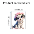 Detail showing dimension specifications 25cm by 30cm for the cute dog flower wall sticker - Pink Wreath Kitten Style (KSC-5)