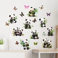 Cute cartoon panda and butterfly wall decals displayed on a clean white wall surface - Bamboo Panda Butterfly (KS6834)