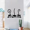 Three funny black cartoon cats peeking wall stickers for living room and bedroom decor - Black Peeking Cats (KS207) / 30x20cm