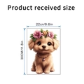 Cute puppy wall sticker with floral wreath showing size dimensions 30cm by 22cm - Brown Puppy Style (KSC-9)
