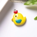 Detail of yellow resin chick charm with red heart decor and blue pocket for DIY crafts - With Eye Screw / Lemon Yellow Chick With Blue Pocket