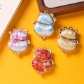 Lot de quatre pendentifs chat de la chance brodés avec cadres dorés pour bijoux et sacs - Multicolore (Assorti)