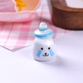Miniature resin milk bottle with cute bear face and blue cap for dollhouse decoration - Blue