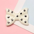 Cute resin polka dot bow accessory for DIY phone cases and hair clips on pastel background - 2.1x2.8cm / White Black Polka Dot