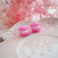 Pair of miniature pink polymer clay macaron charms for DIY crafts and hair accessories - Rose Red