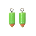 Detail of green resin pencil charms with silver eyelet hooks for DIY jewelry making - With Eye Screw Pendant / Green