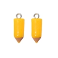 Close-up of a pair of bright yellow 2B pencil-shaped resin charms with silver hooks - With Eye Screw Pendant / Yellow