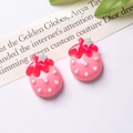 Detailed view of pink resin strawberry charms with white dots for DIY hair accessories - Pink Single Sale