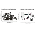 Detail van de EAT SLEEP GAME muursticker met retro controller iconen en exacte afmetingen - KSA-34+KS110 Combinatie
