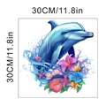 Detaillierter 30cm quadratischer Wandaufkleber mit blauem Delfin und bunten Hibiskusblüten - 30*30CM In Beutel