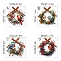 Set de 4 pegatinas de pared de invierno con coronas de flores, cardenales y pájaros - Juego de 4