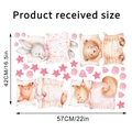 Uncut layout of watercolor animal wall stickers showing rabbit, bear, and fox with dimensions - 42*57cm