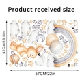 Detailed sheet of rabbit and rainbow wall stickers showing 57x42cm dimensions layout - 42x57cm