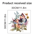 Dettaglio adesivo da parete con farfalla e fiori dipinti a mano, misura 30x30cm - Stile Fiore Farfalla B (KSA-59B) / 30*30CM In Busta