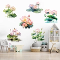 Lotus leaf wall stickers featuring pink flowers and green pads for living room decor - Lotus Flowers (KSA-88)