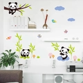 Stickers muraux panda avec bambous, nuages et champignons pour décoration enfant - Panda (1310S)