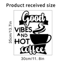 Coffee cup wall decal dimensions showing 30x35cm size for kitchen wall decoration - Good VIBES AND HOT coffee (KSY235D)
