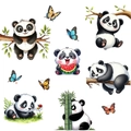 Cartoon panda wall stickers featuring bamboo, butterflies and watermelon for home decor - Panda Playing (G-24)