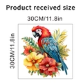Detail of 30x30cm waterproof parrot and floral wall sticker showing exact dimensions - Parrot Floral Style D (KSY234D)