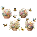 Detaillierte Wandaufkleber mit Blumenkörben, Schmetterlingen und Bienen im Aquarellstil - Blumenkorb Gras Schmetterling (KSG-23) / 2 Stück